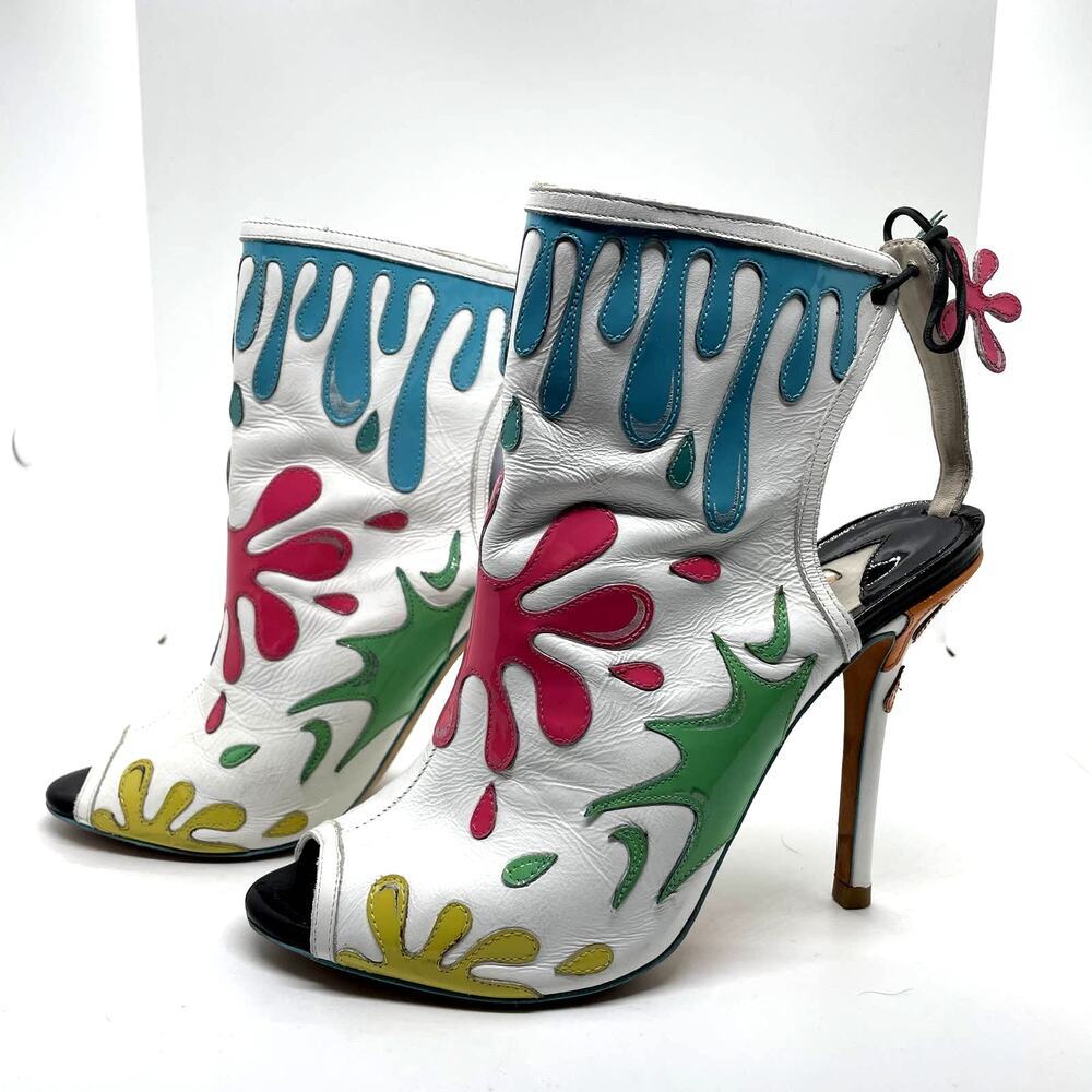 Sophia Webster Arty Party Paint Splatter Heel Tie Back Booties Size 7.5 - Picture 4 of 15